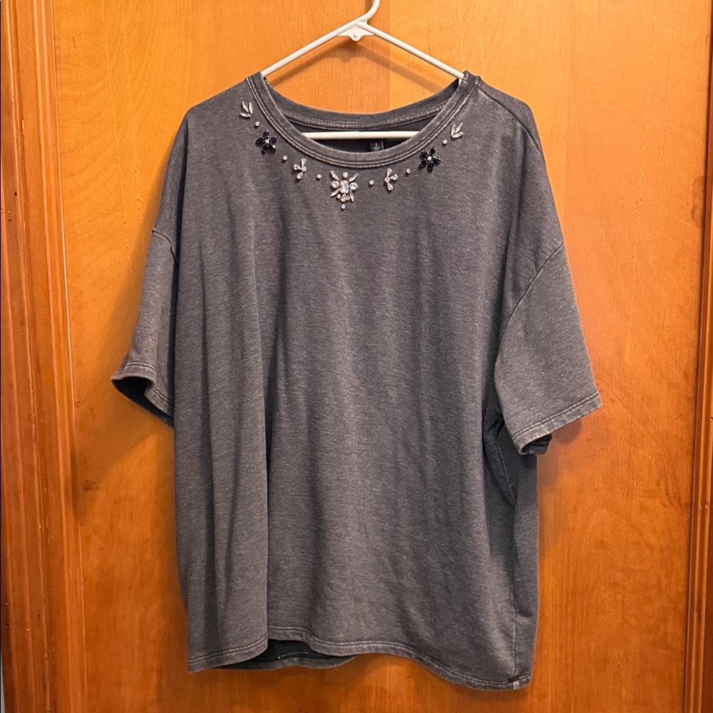 Torrid Gray Embellished Short Sleeve Tee